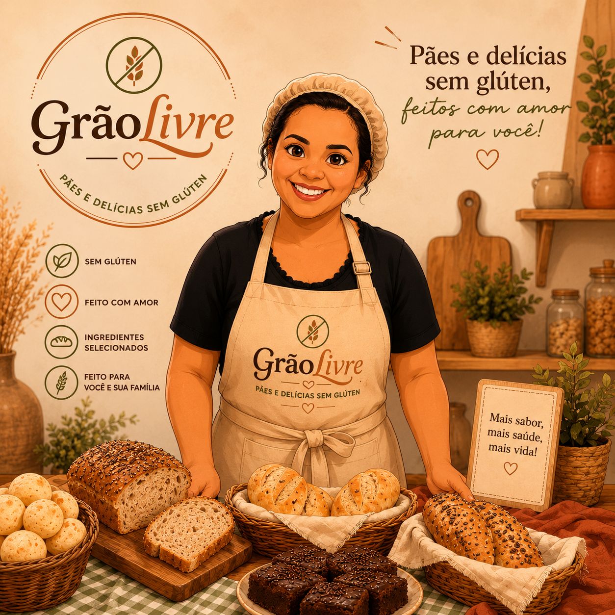 Pães artesanais sem glúten Grão Livre